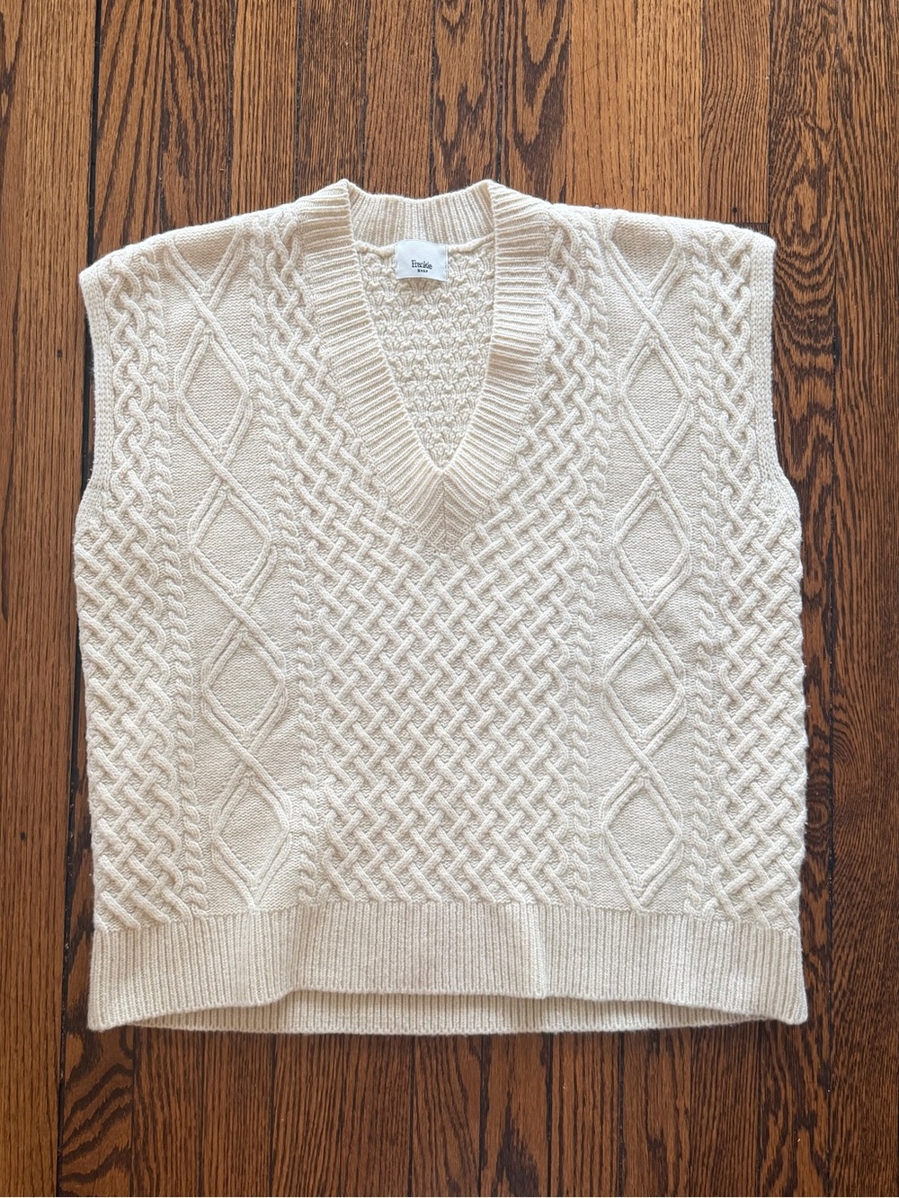 The Frankie Shop Oversized Cable Knit Wool Vest — Cream, One Size